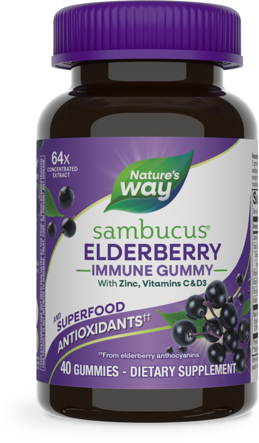 Nature's Way® Sambucus® Immune Gummies | Saúco Negro, Vitamina C, Vitamina D3 y Zinc | 40 Gomitas