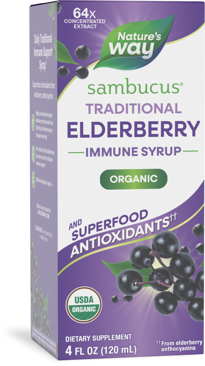 Nature's Way® Sambucus Traditional Immune Syrup | Jarabe Tradicional de Saúco Negro | 4 fl oz (120 mL)