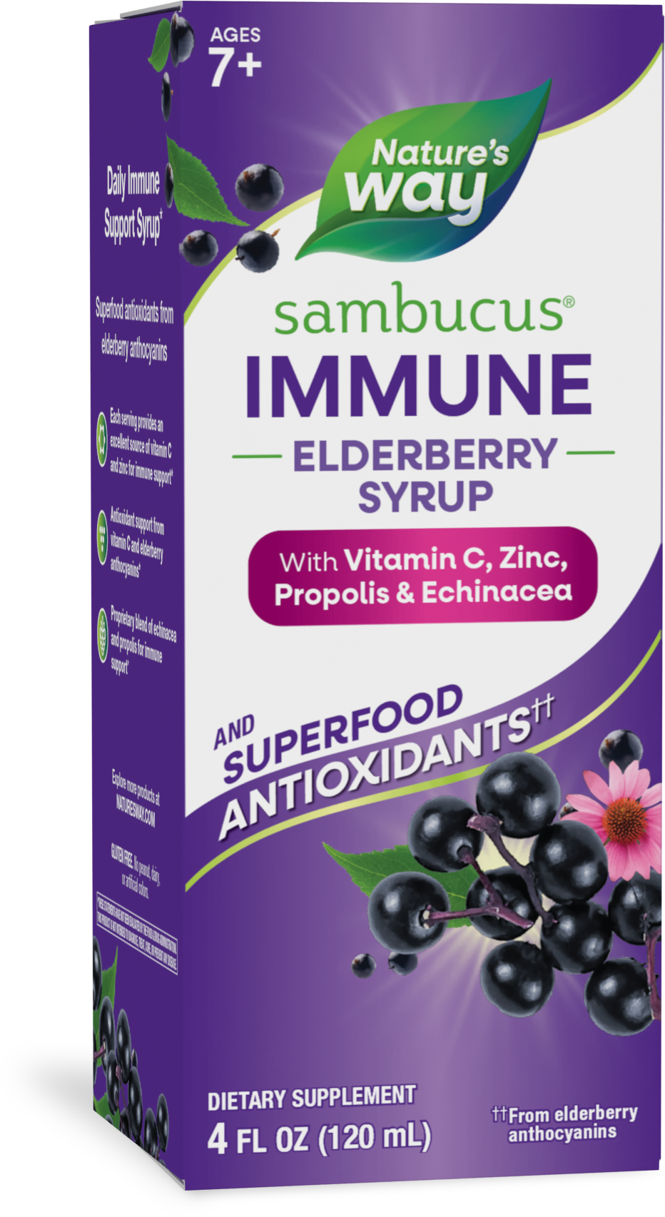 Nature's Way® Sambucus Immune Elderberry Syrup | Jarabe de Saúco para el Sistema Inmunológico | 4 fl oz (120 mL)