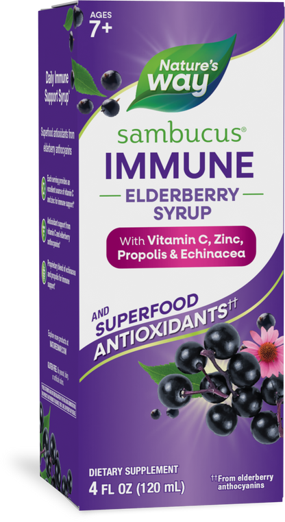 Nature's Way® Sambucus Immune Elderberry Syrup | Jarabe de Saúco para el Sistema Inmunológico | 4 fl oz (120 mL)