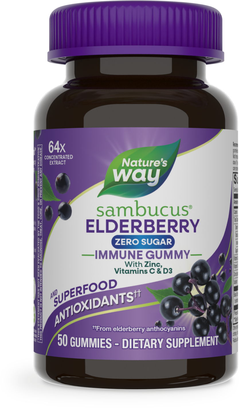 Nature's Way® Sambucus® Zero Sugar Immune Gummies | Gomitas de Saúco Negro Sin Azúcar | 50 Gomitas
