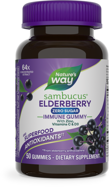 Nature's Way® Sambucus® Zero Sugar Immune Gummies | Gomitas de Saúco Negro Sin Azúcar | 50 Gomitas