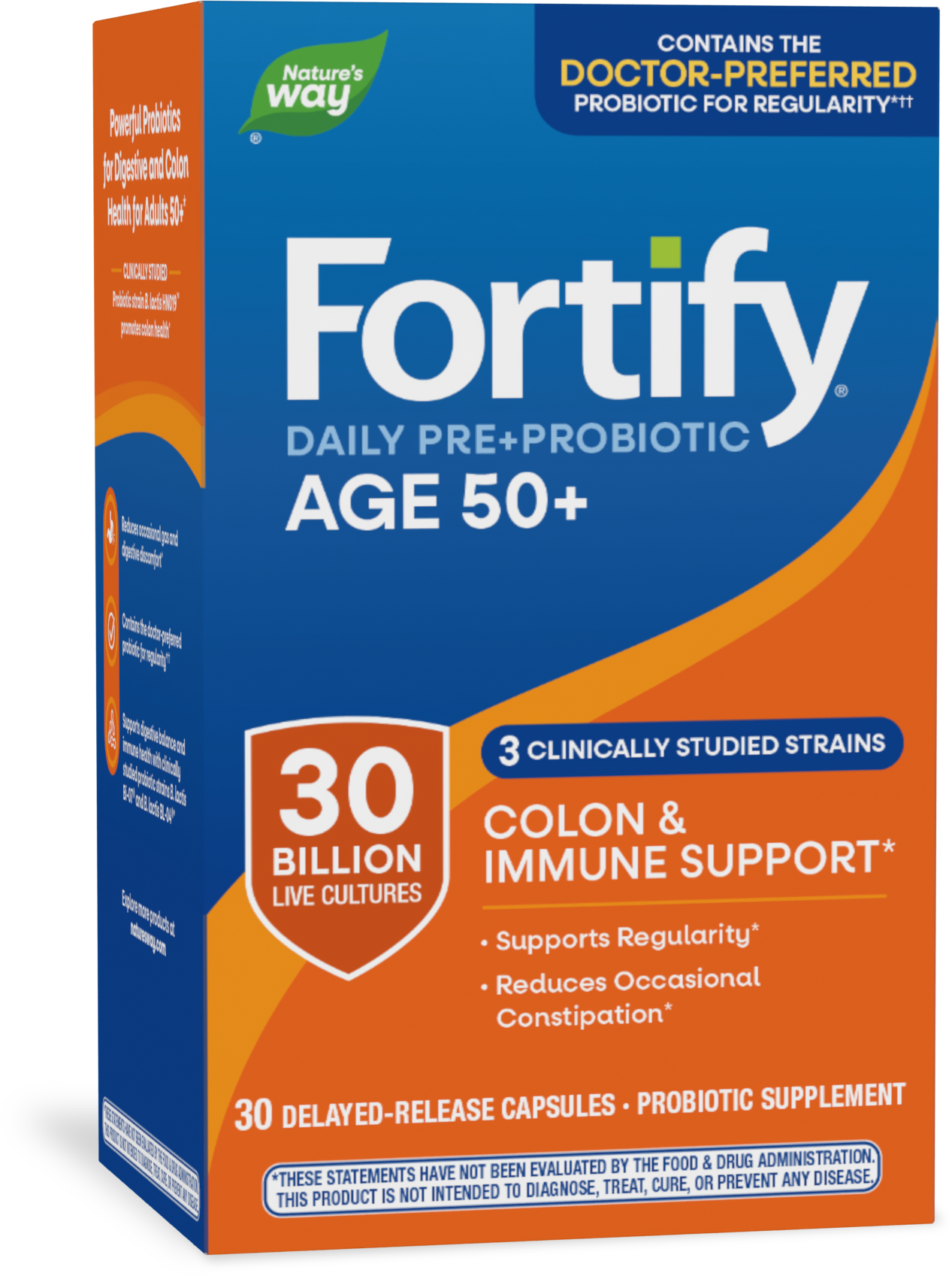 Nature's Way® Fortify® Daily Pre+Probiotic Adults 50+ | 30 Billion CFU | 30 Cápsulas de Liberación Retardada