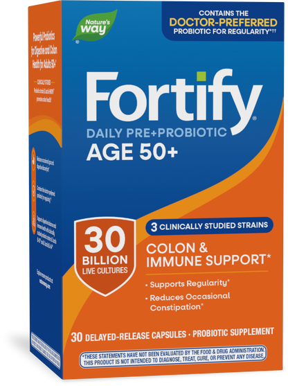 Nature's Way® Fortify® Daily Pre+Probiotic Adults 50+ | 30 Billion CFU | 30 Cápsulas de Liberación Retardada