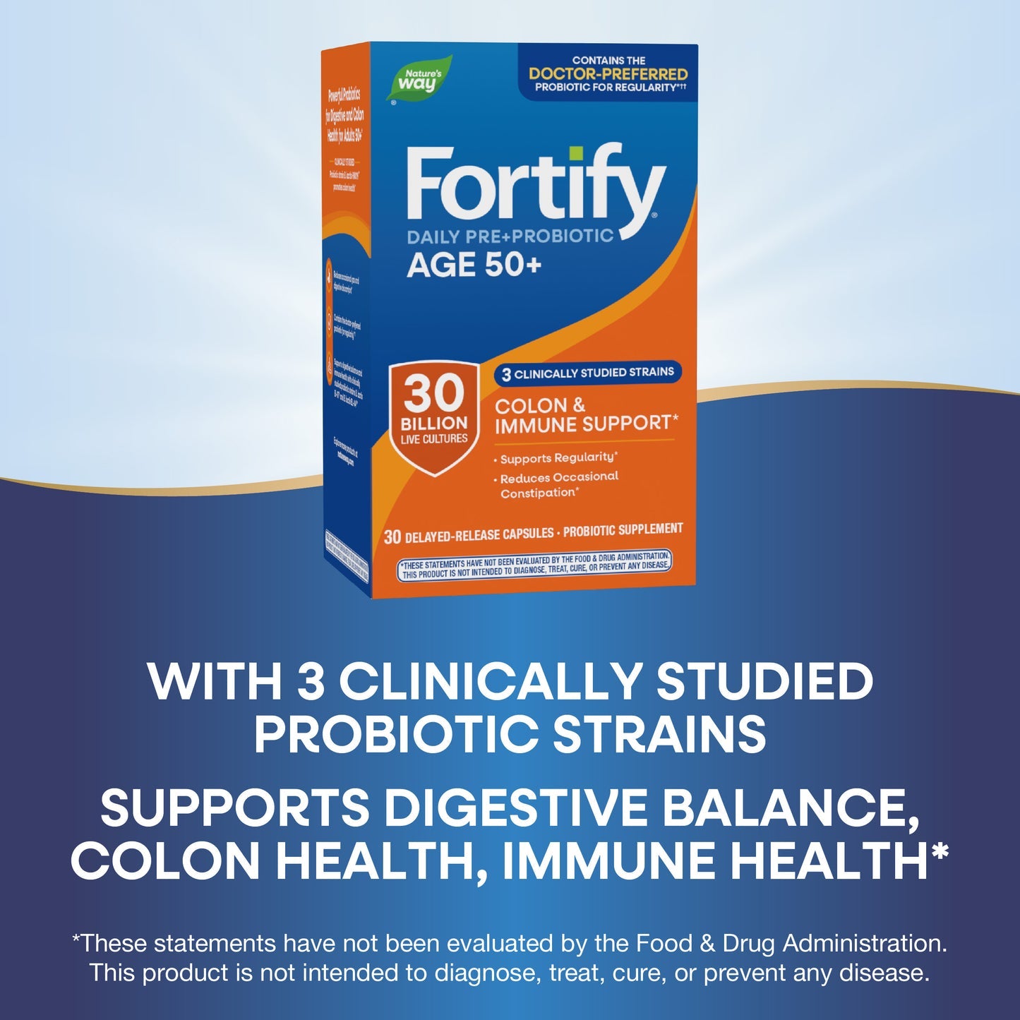 Nature's Way® Fortify® Daily Pre+Probiotic Adults 50+ | 30 Billion CFU | 30 Cápsulas de Liberación Retardada