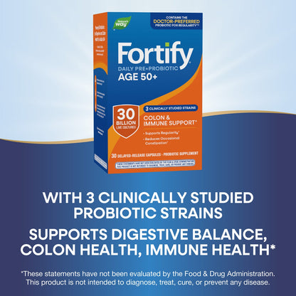 Nature's Way® Fortify® Daily Pre+Probiotic Adults 50+ | 30 Billion CFU | 30 Cápsulas de Liberación Retardada
