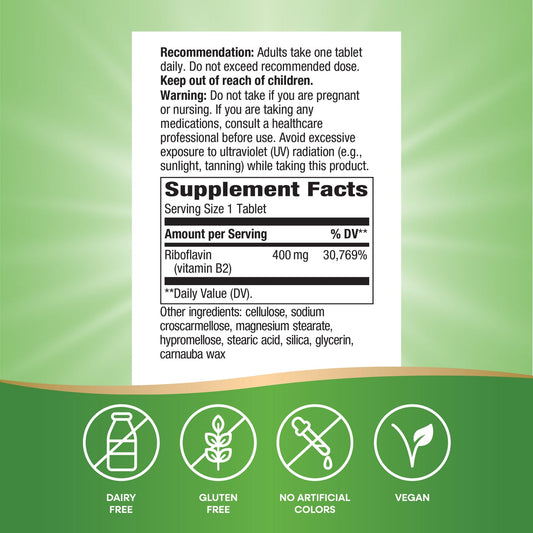 Nature's Way® Riboflavina (Vitamina B2) 400 mg | 30 Tabletas