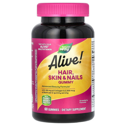 Nature's Way® Alive!® Hair, Skin & Nails Gummies | Strawberry | 60 Gomitas
