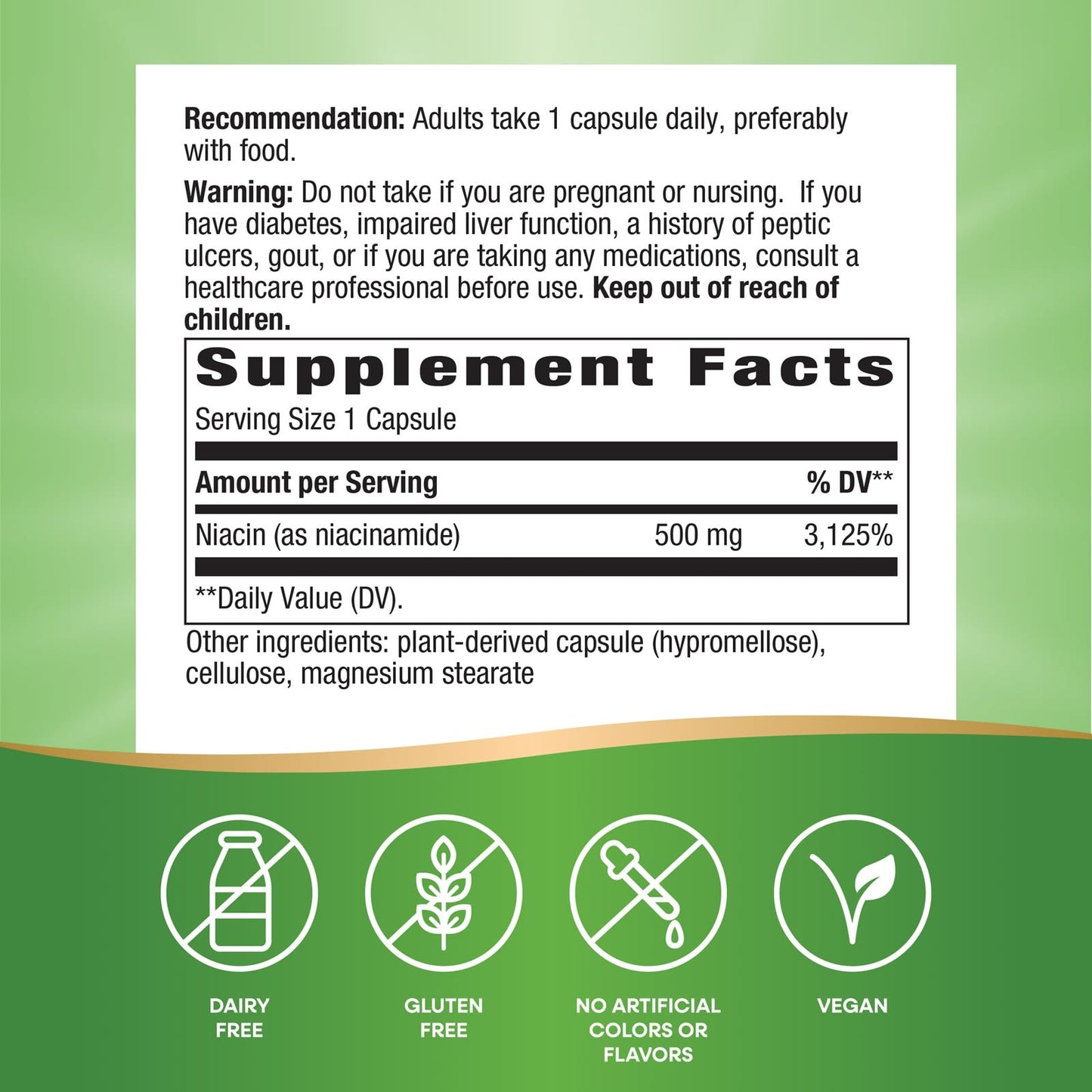 Nature's Way® Niacinamide (Non-Flushing) 500 mg | 100 Cápsulas