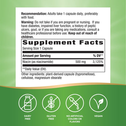 Nature's Way® Niacinamide (Non-Flushing) 500 mg | 100 Cápsulas