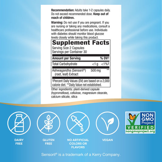 Nature's Way® Ashwagandha Standardized Extract | Extracto Estandarizado de Ashwagandha | 60 Cápsulas Vegetales