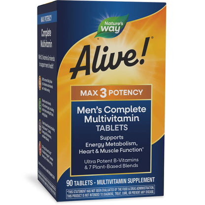 Nature's Way® Alive!® Max3 Potency Men's Complete Multivitamin | Multivitamínico para Hombre | 90 Tabletas