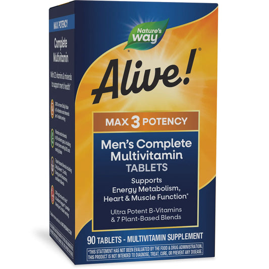 Nature's Way® Alive!® Max3 Potency Men's Complete Multivitamin | Multivitamínico para Hombre | 90 Tabletas