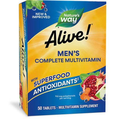Nature's Way® Alive!® Men's Complete Multivitamin | Multivitamínico para Hombre | 50 Tabletas