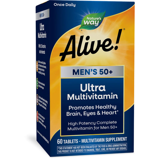 Nature's Way® Alive!® Once Daily Men's 50+ Ultra | Multivitamínico de Alta Potencia para Hombre 50+ | 60 Tabletas