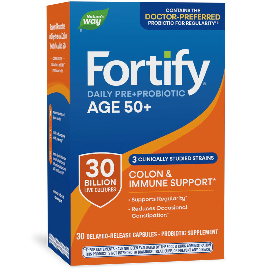 Nature's Way® Fortify® Daily Pre+Probiotic Adults 50+ | 30 Billion CFU | 30 Cápsulas de Liberación Retardada
