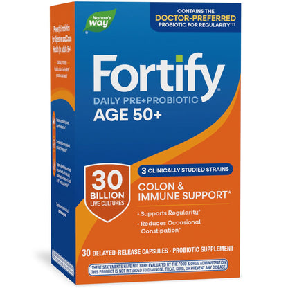 Nature's Way® Fortify® Daily Pre+Probiotic Adults 50+ | 30 Billion CFU | 30 Cápsulas de Liberación Retardada