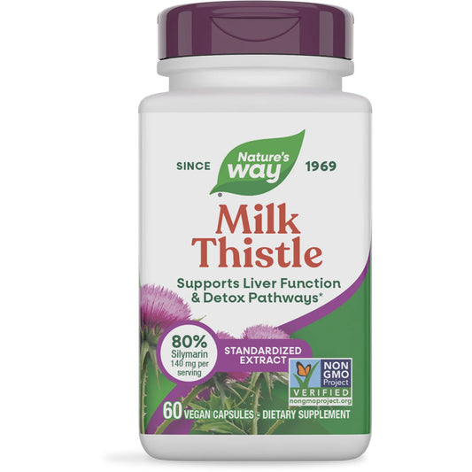 Nature's Way® Milk Thistle Standardized | Cardo Mariano Estandarizado | 60 Cápsulas Vegetales