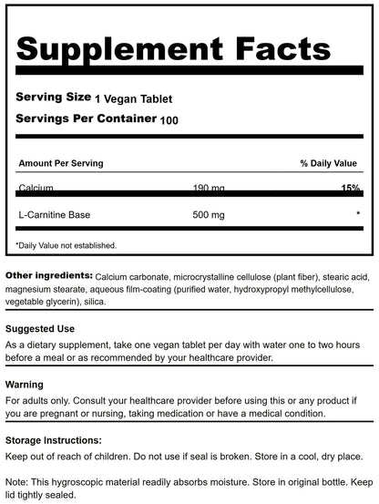 Swanson L-Carnitine 500 mg 100 Vegan Tabs