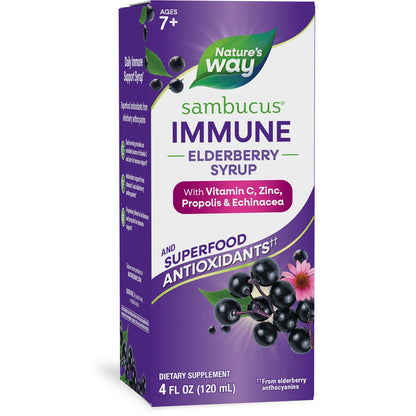 Nature's Way® Sambucus Immune Elderberry Syrup | Jarabe de Saúco para el Sistema Inmunológico | 4 fl oz (120 mL)