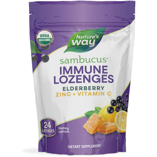 Nature's Way® Sambucus Immune Lozenges Organic Honey Lemon | Pastillas para Chupar Sabor Miel y Limón | 24 Pastillas