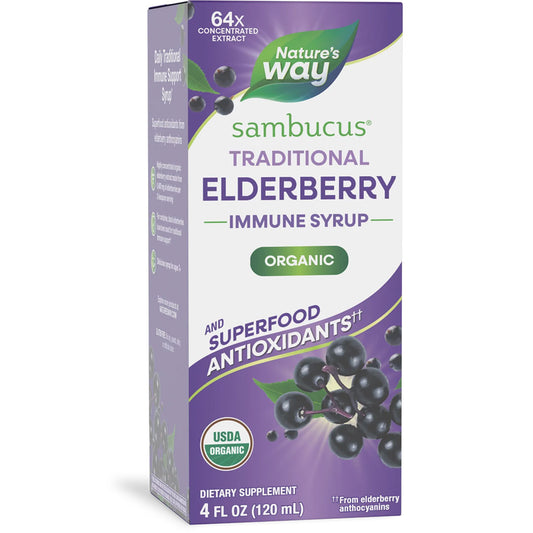 Nature's Way® Sambucus Traditional Immune Syrup | Jarabe Tradicional de Saúco Negro | 4 fl oz (120 mL)